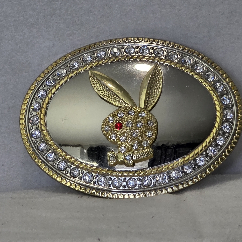 Vintage? Playboy Bunny Belt Buckle Silver & Gold Color Rhinestones By  CARROO